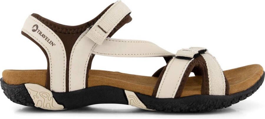 Travelin ' Helsem PU leren Dames Sableaal WandelSandalen met profielzool Wit leer