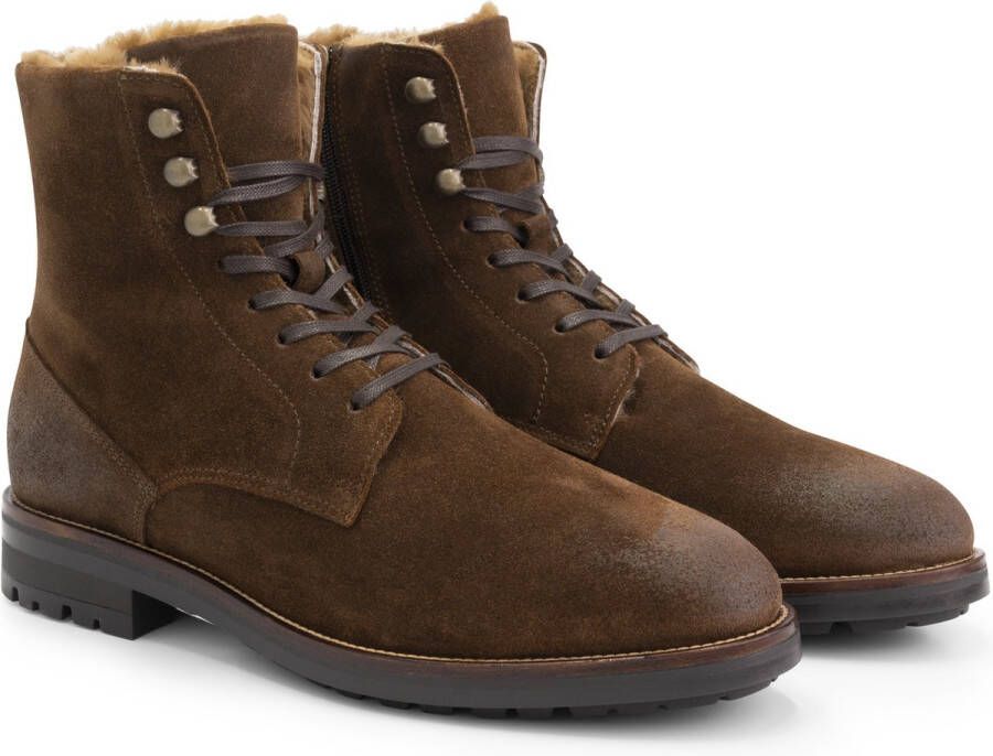 Travelin ' Hosio Heren Veterboots Lammy wollen voering Cognac bruin suede leer