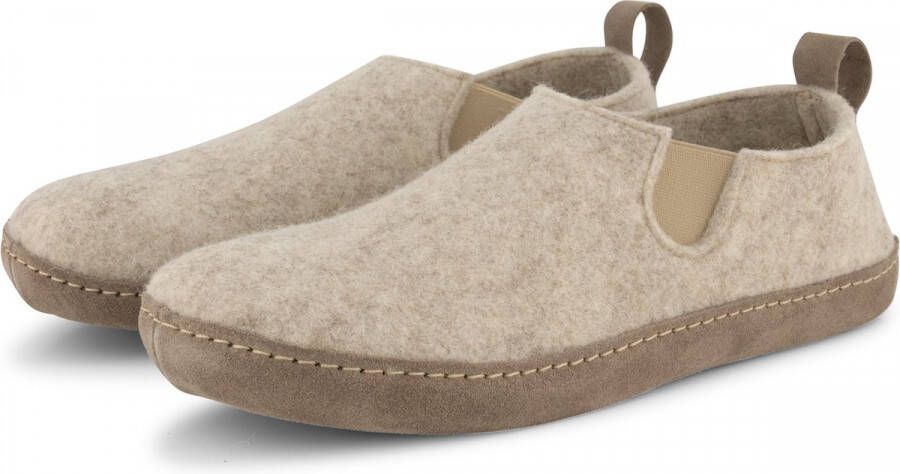 Travelin ' In Home Heren Sloffen Wollen Pantoffels Instappers met suède zool Zand Beige