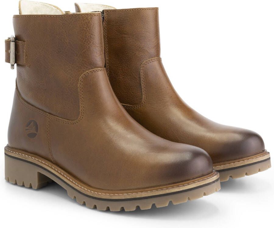 Travelin ' Kammerfoss wolgevoerde boots Leren enkellaarsjes dames Cognac leer