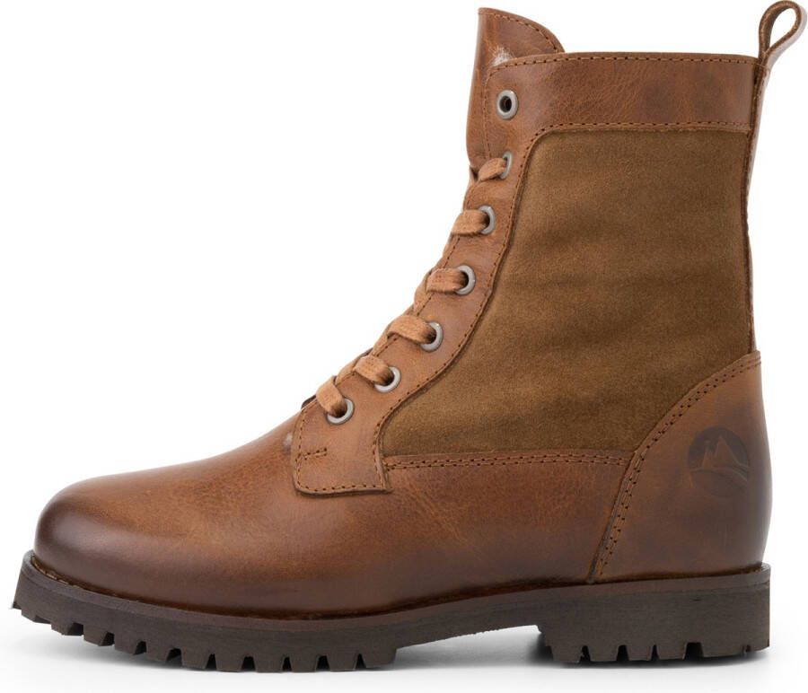 Travelin ' Kids Enkellaars Ask Veterboots met rits Wol gevoerde Kinderschoenen Cognac Bruin Leer