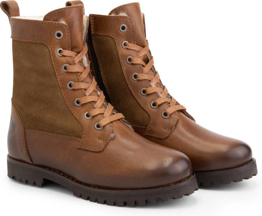 Travelin ' Kids Enkellaars Ask Veterboots met rits Wol gevoerde Kinderschoenen Cognac Bruin Leer