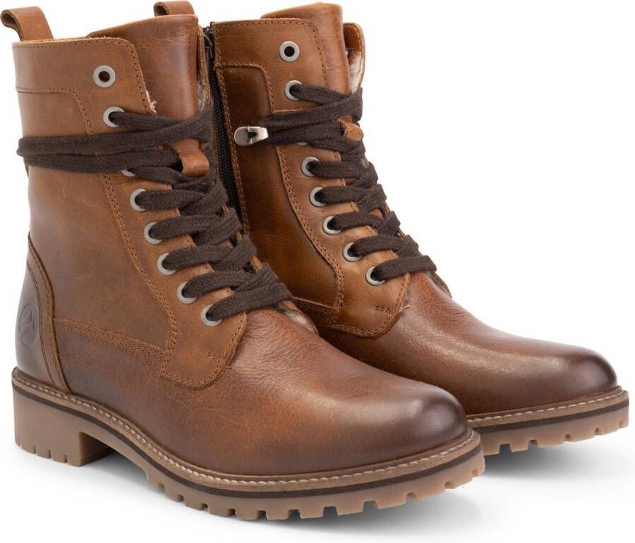 Travelin ' Kvinlog Dames Leren Veterschoenen Wol gevoerde boots Cognac leer - Foto 2