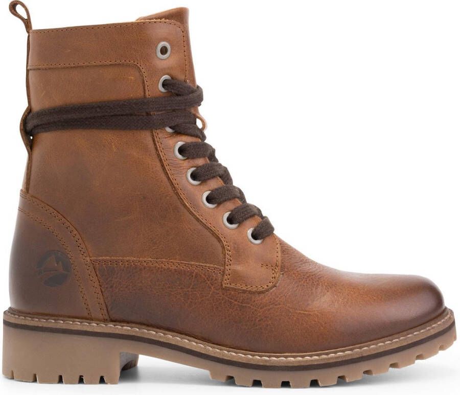 Travelin ' Kvinlog Dames Leren Veterschoenen Wol gevoerde boots Cognac leer