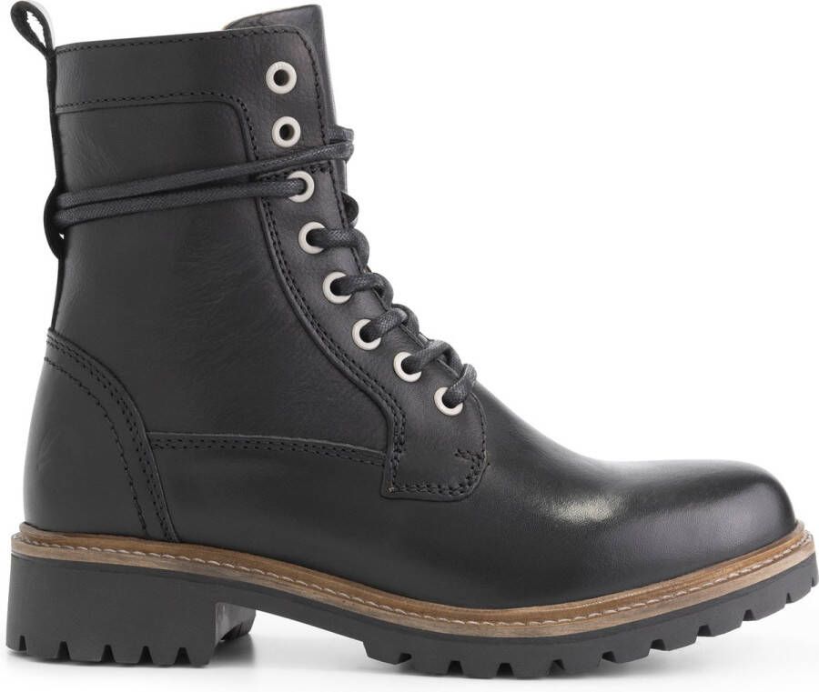 Travelin ' Kvosted Dames Leren hoge veterschoenen Zwart leer