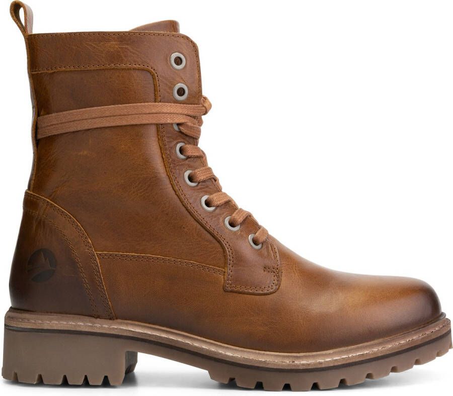 Travelin ' Kylland hoge leren veterboots dames Cognac bruin leer