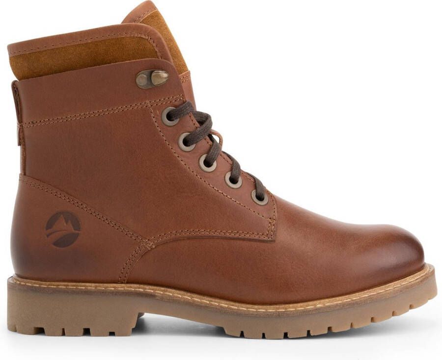 Travelin ' Langesund Dames Leren Veterschoenen Wol gevoerde boots Cognac leer