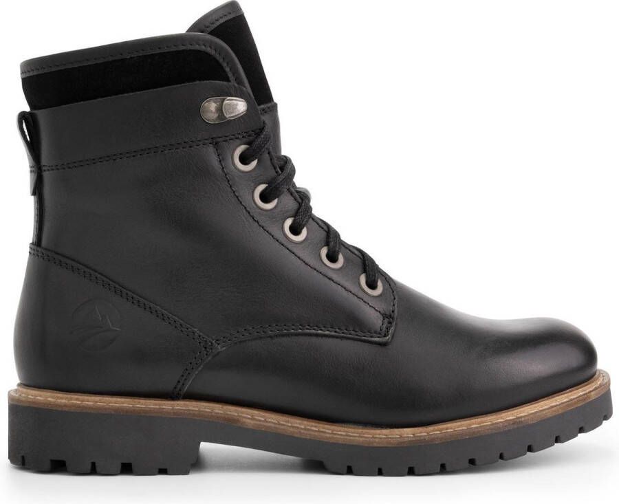 Travelin ' Langesund Dames Leren Veterschoenen Wol gevoerde boots Zwart leer