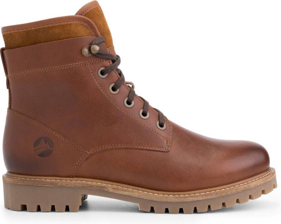 Travelin ' Langesund Heren Leren Veterschoenen Wol gevoerde boots Cognac leer