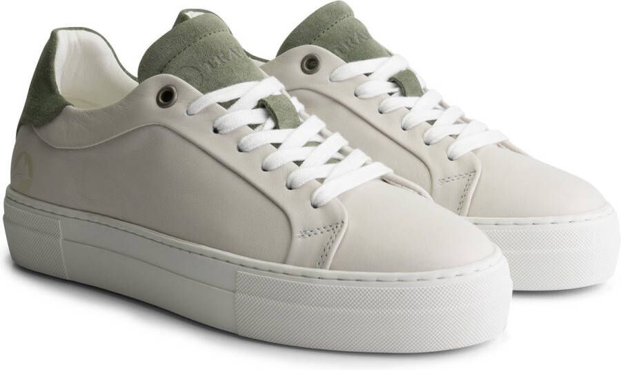 Travelin ' Santec Leren Damessneakers Veterschoenen Wit Groen leer