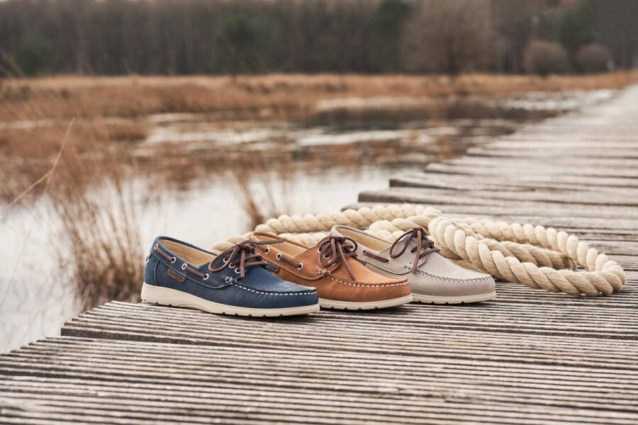 Travelin Seaport Dames Instappers Leren Moccasins met veter Blauw