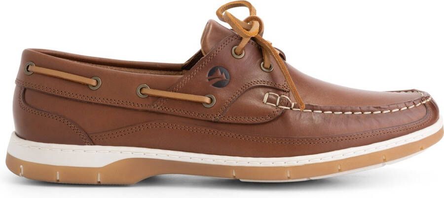 Travelin ' Seaton Heren Leren Moccasins met veter Bootschoenen Instappers Cognac Bruin Leer