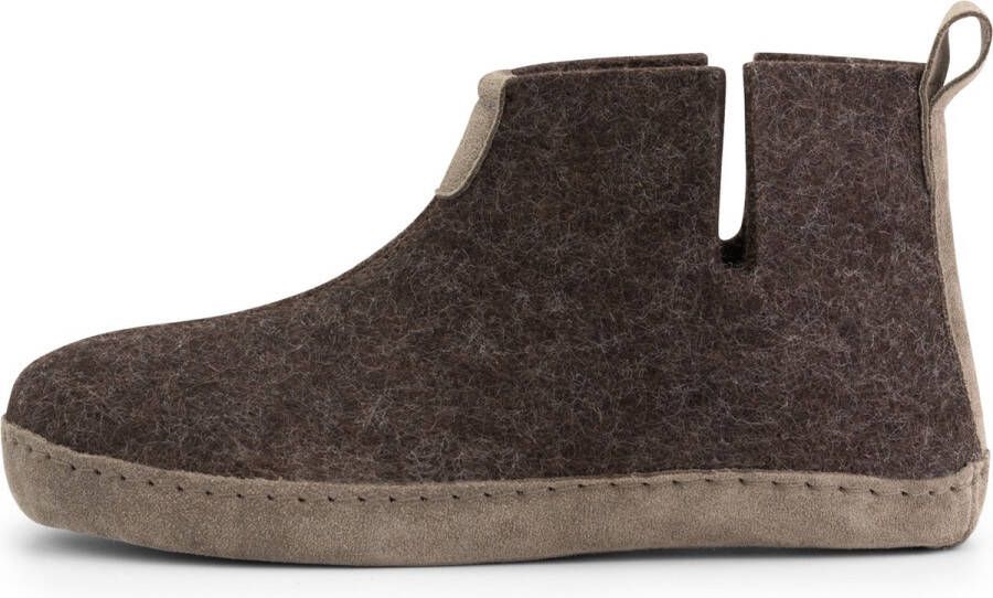 Travelin ' Stay-Home Dames hoge sloffen Wollen pantoffels Suede zool Bruin