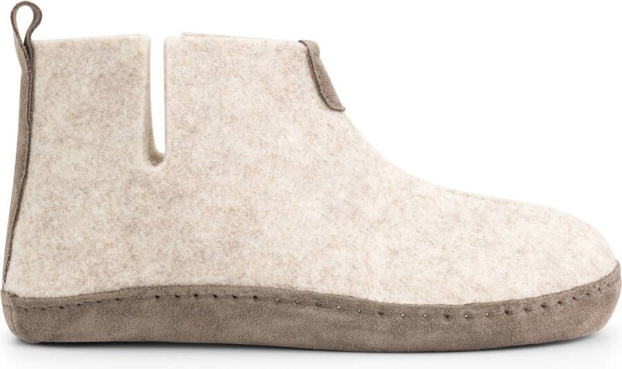 Travelin ' Stay-Home Dames Sloffen Wollen Pantoffels suède zool Zand Beige