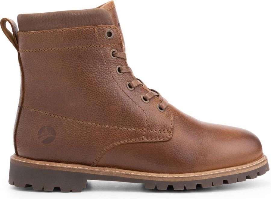 Travelin ' Steinkjer Leren Dames Veterschoenen Wol gevoerde boots VIBRAM zool Cognac Bruin Leer