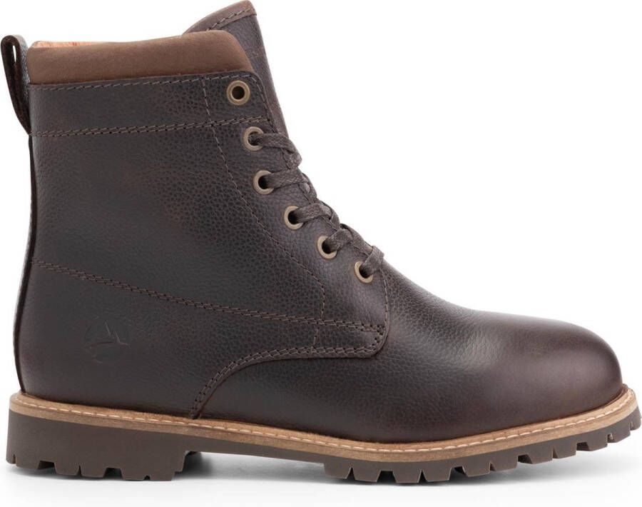 Travelin ' Steinkjer Leren Dames Veterschoenen Wol gevoerde boots VIBRAM zool Donkerbruin Leer