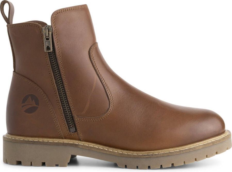 Travelin ' Vestmar Dames leren enkellaarsjes met rits Leren boots vrouwen Cognac leer