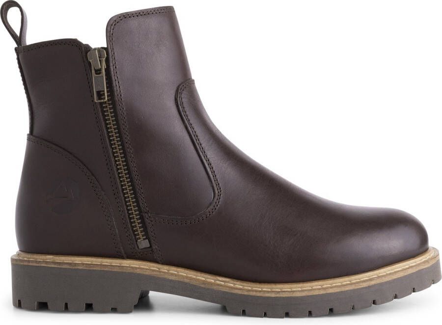 Travelin ' Vestmar Dames leren enkellaarsjes met rits Leren boots vrouwen Donkerbruin leer