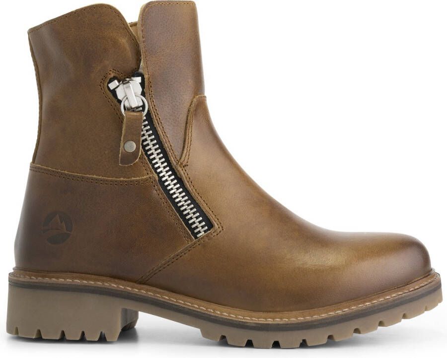 Travelin ' Villendrup Dames leren enkellaarsjes met rits Leren boots Cognac leer