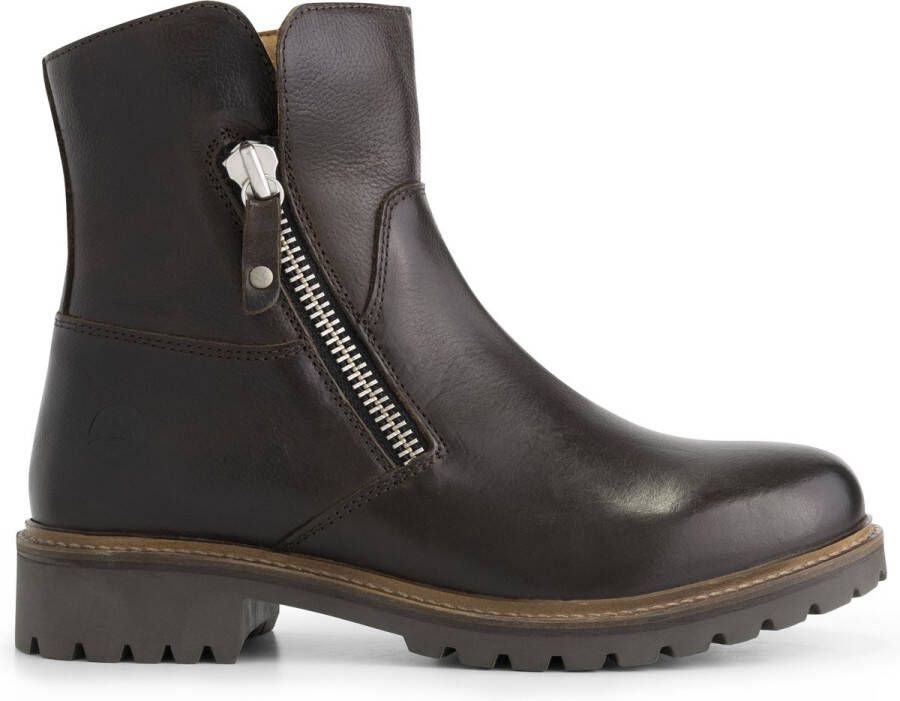 Travelin ' Villendrup Dames leren enkellaarsjes met rits Leren boots Donkerbruin leer