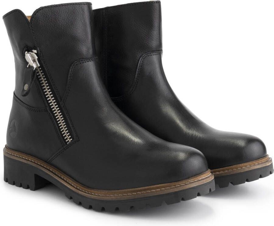 Travelin ' Villendrup Dames leren enkellaarsjes met rits Leren boots Zwart leer