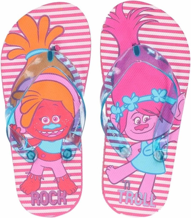 Trolls teenslippers roze gestreept voor meisjes 33 34 (7-10 jaar)