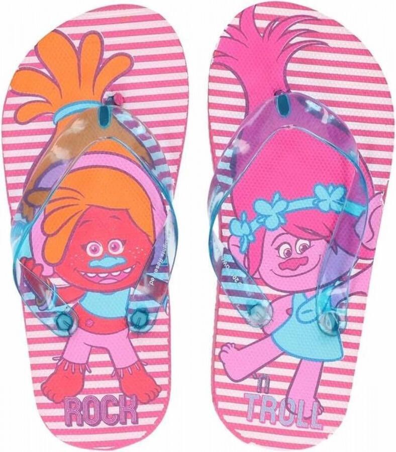 Trolls teenslippers roze gestreept voor meisjes 33 34 (7-10 jaar)