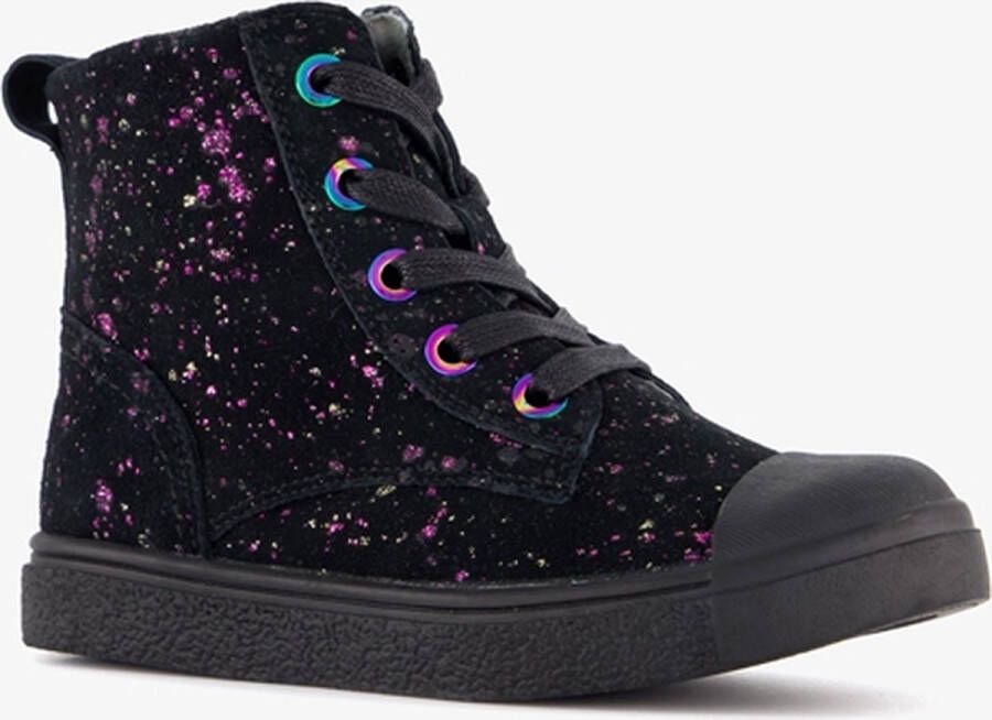 TwoDay hoge leren meisjes sneakers met glitter Zwart Uitneembare zool