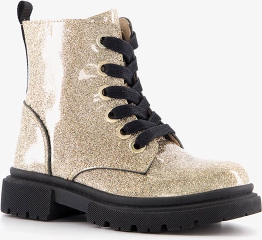 TwoDay leren dames veterboots goud glitters