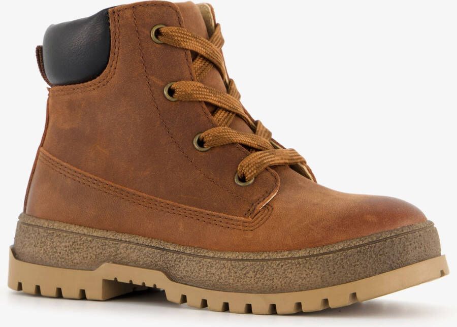 TwoDay leren jongens veterboots cognac bruin