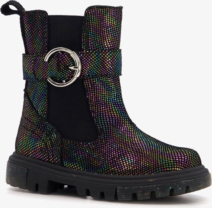 TwoDay leren meisjes Chelsea boots zwart metallic Uitneembare zool