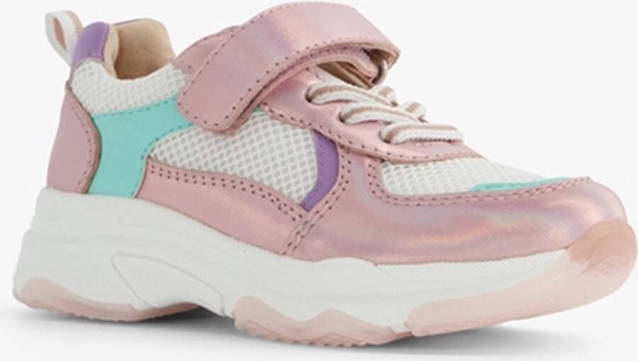 TwoDay leren meisjes sneaker wit metallic roze