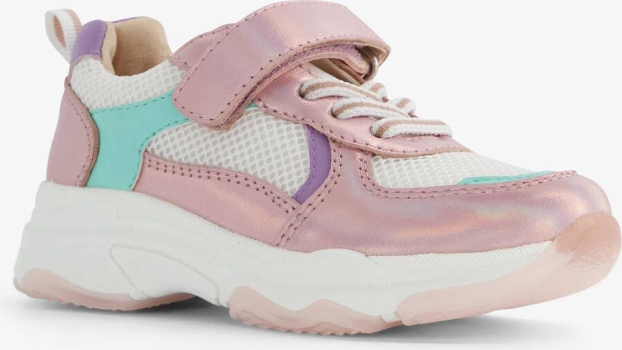 TwoDay leren meisjes sneaker wit metallic roze