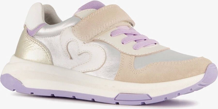 TwoDay leren meisjes sneakers beige zilver