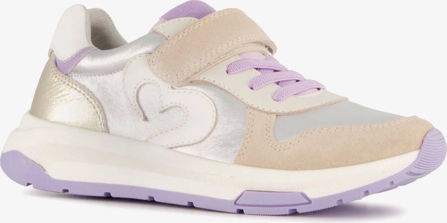 TwoDay leren meisjes sneakers beige zilver