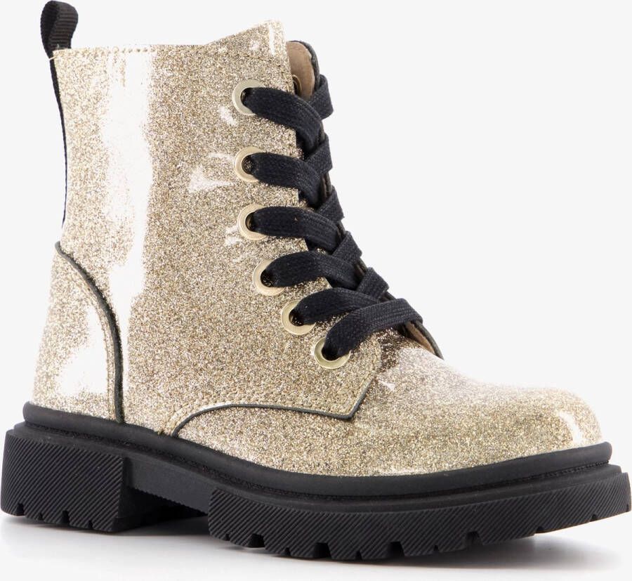 TwoDay leren meisjes veterboots goud glitters