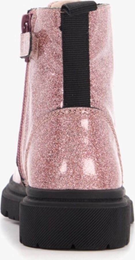 TwoDay leren meisjes veterboots met glitter roze - Foto 1