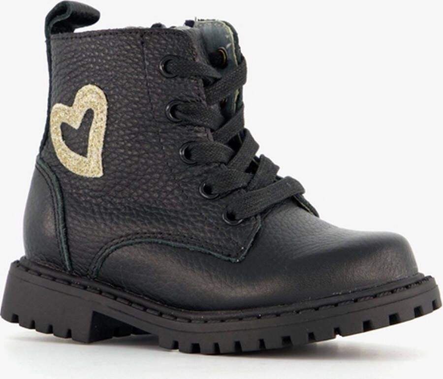 TwoDay leren meisjes veterboots zwart met hartje