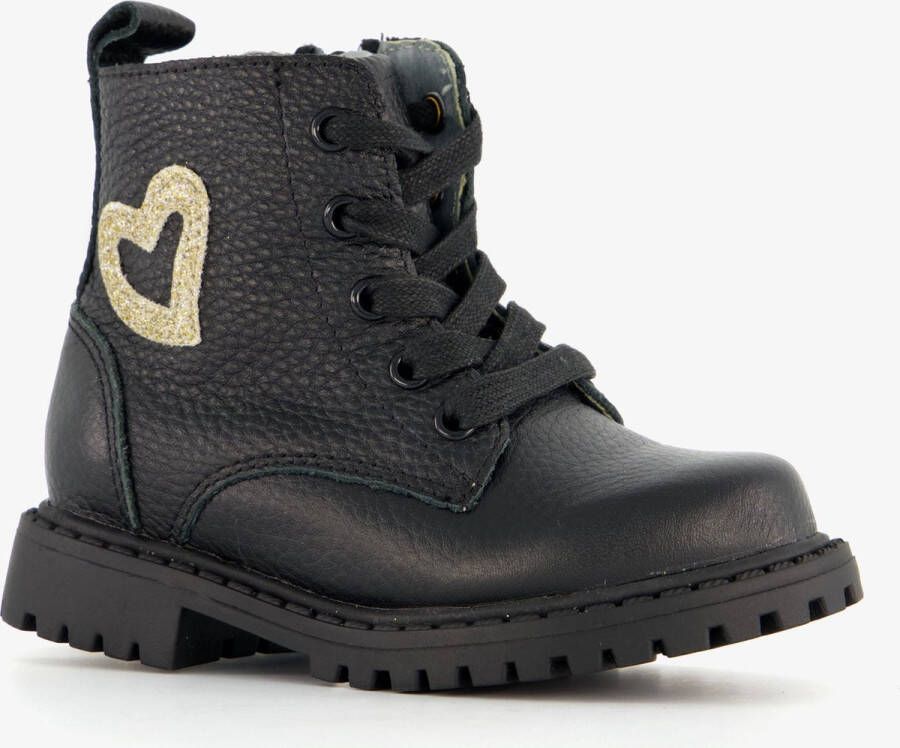 TwoDay leren meisjes veterboots zwart met hartje