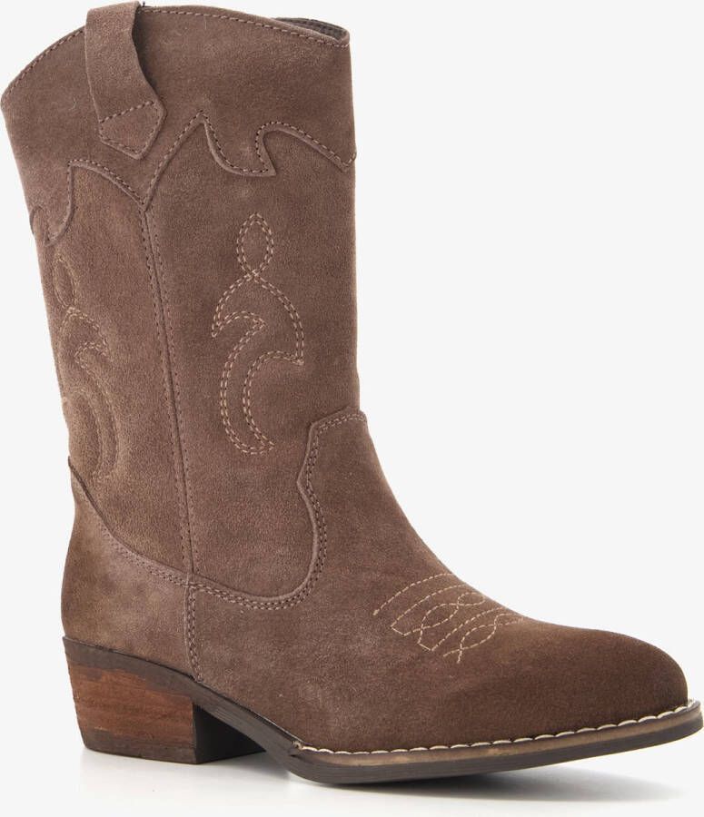 TwoDay suede meisjes cowboy western laarzen Bruin Echt leer