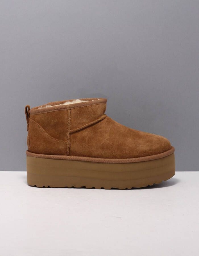 UGG's Bruin Tinten W Classic Ultra Mini Platform Vachtlaarzen Warme Laarzen Dames Cognac