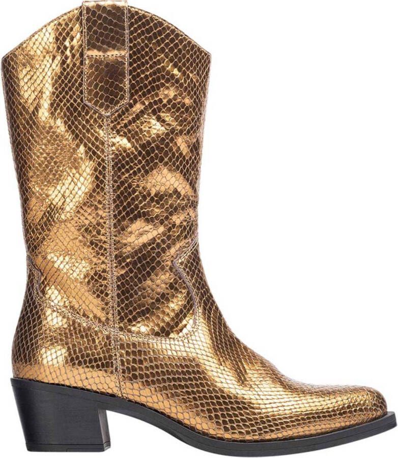 Unisa Metallic Leren Cowboy Laarzen met Dunne Tenen en 4 cm Hak Yellow Dames