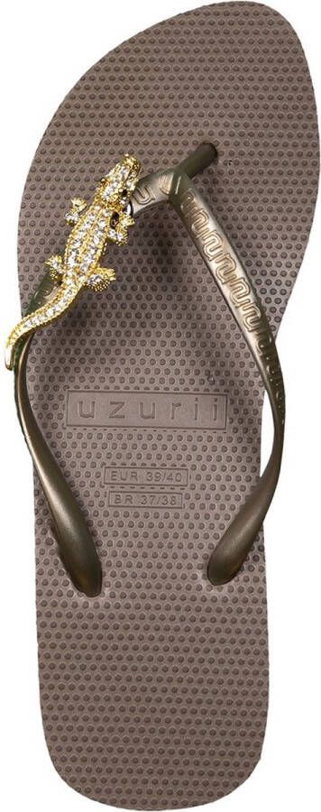 Uzurii Green Crocodile Switch High Heel Dames Slippers Gold | Goud | Green Crocodile Switch High Heel