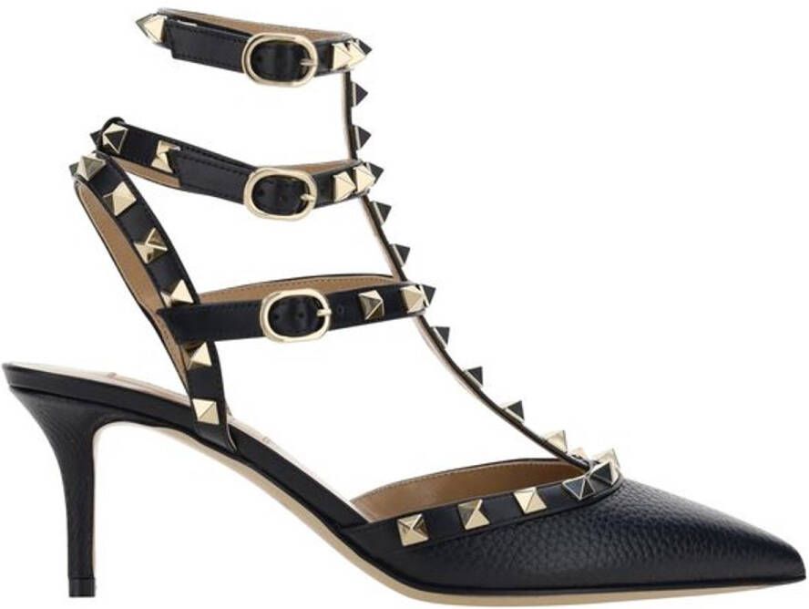 Valentino Garavani Studded leren enkelband hakken Black Dames