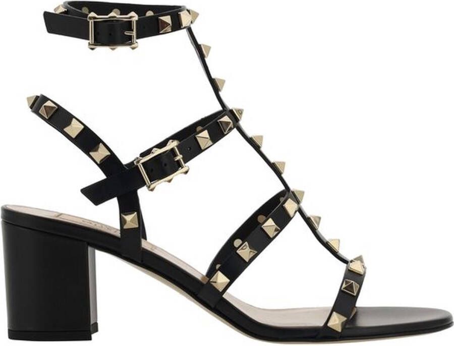 Valentino Garavani Studded Leren Sandalen met Dikke Hak Black Dames