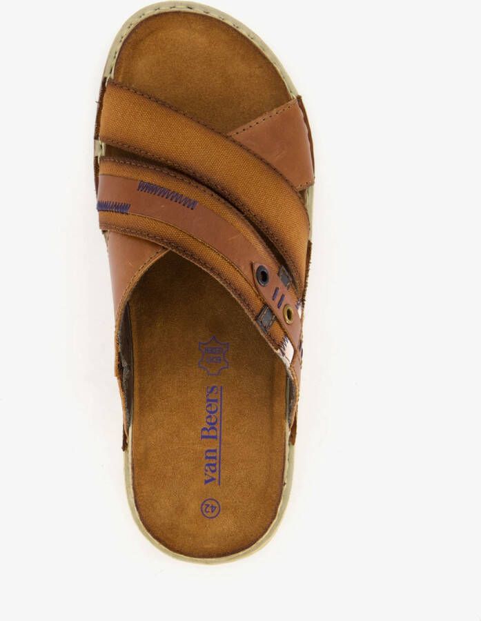 Van Beers leren heren slippers Bruin