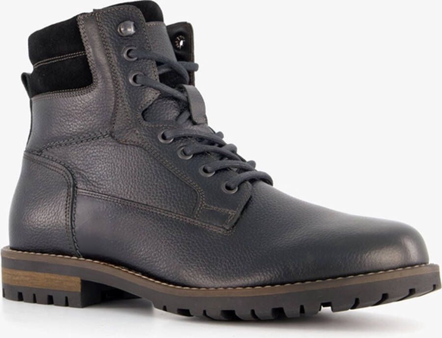 Van Beers leren heren veterboots zwart