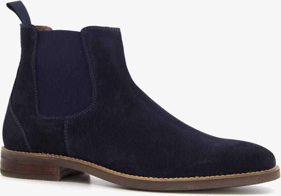 Van Beers suede heren chelsea boots blauw Echt leer