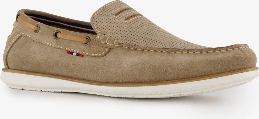 Van Beers suede heren instappers beige Echt leer