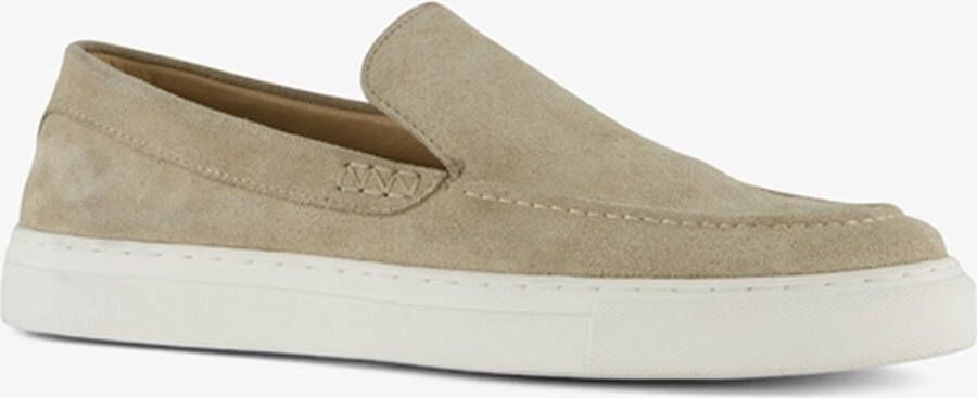 Van Beers suede heren instappers beige Echt leer Uitneembare zool